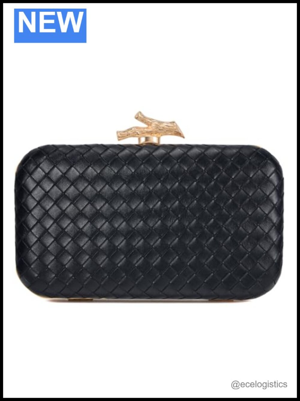 Gold Branch Clasp Woven Clutch Evening Bag with Detachable Chain